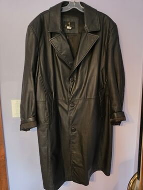 Bill Blass Vintage Black Leather Trench Coat